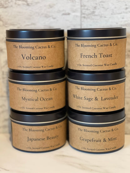 Coconut blend Candle in Metal Tin with lid and Feet.